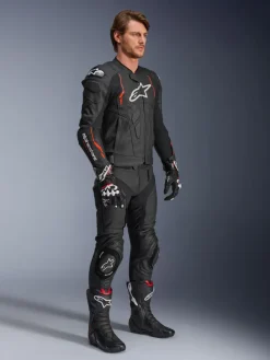Alpinestars Motorjassen-Dusk Airflow Leather Motorjas Black Red Fluo 1030