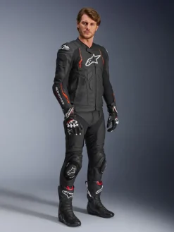 Alpinestars Motorjassen-Dusk Airflow Leather Motorjas Black Red Fluo 1030