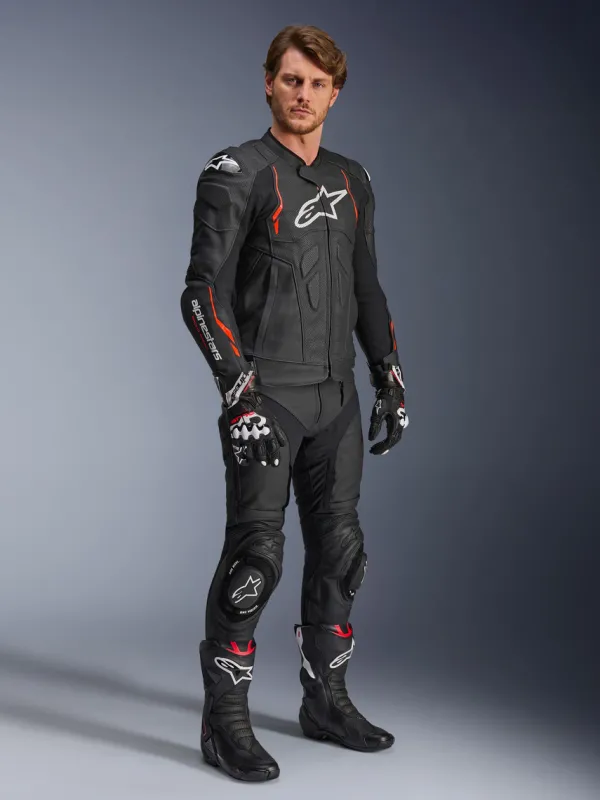 Alpinestars Motorjassen-Dusk Airflow Leather Motorjas Black Red Fluo 1030