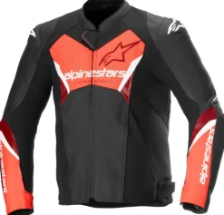 Alpinestars Motorjassen-Faster V3 Airflow Leather Motorjas Black Red Fluo 1030