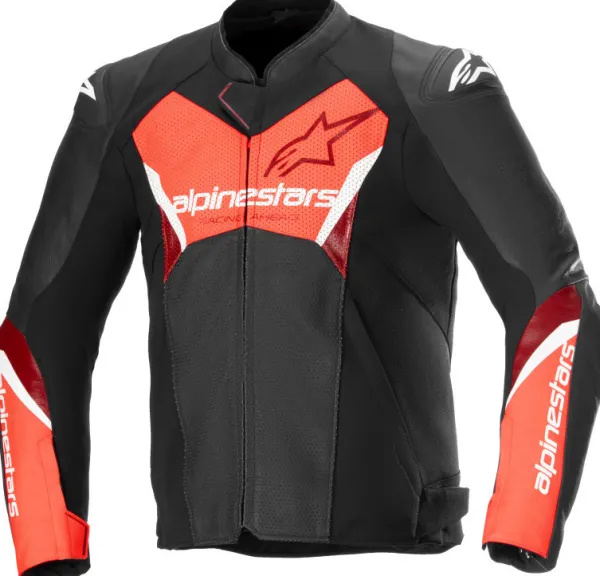 Alpinestars Motorjassen-Faster V3 Airflow Leather Motorjas Black Red Fluo 1030