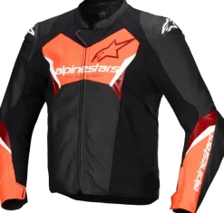 Alpinestars Motorjassen-Faster V3 Leather Motorjas Black/Red Fluo 1030