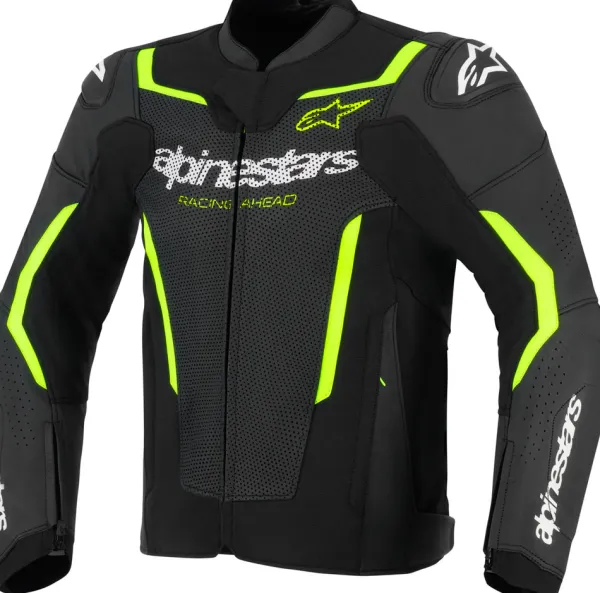 Alpinestars Motorjassen-Gp Force V2 Leather Airflow Motorjas Black Yellow Fluo 155