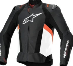 Alpinestars Motorjassen-Missile V3 Airflow Leather Motorjas Black White Red Fluo 1231