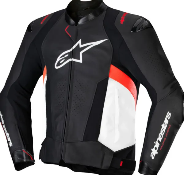 Alpinestars Motorjassen-Missile V3 Leather Motorjas Black White Red Fluo 1231