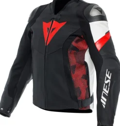 Dainese Motorjassen-Avro 5 Leather Jacket Motorjas Black/Red-Lava/White