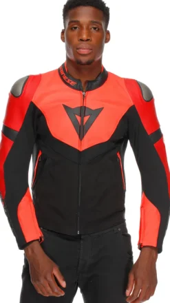 Dainese Motorjassen-Iperattiva Leather-Tex Motorjas Red-Fluo/Black 779