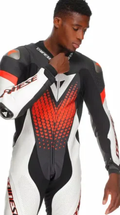 Dainese Motorpakken-Laguna Seca 6 1Pc Suit Perforated Black/White/Red-Fluo N32