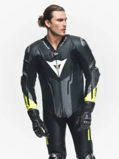 Dainese Motorpakken-Misano 3 Perforated D-Air 1Pc Leather Suit Black/Anthracite/Fluo-Yellow