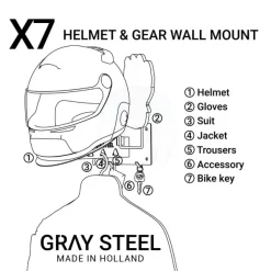 Gray Steel Cadeaus Voor Motorrijders|Helm Houder & Kapstok-X7 Helmet & Gear wall mount Gun Metal