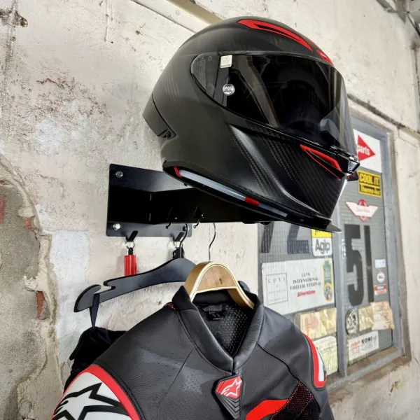Gray Steel Cadeaus Voor Motorrijders|Helm Houder & Kapstok-X5 Helmet & Gear wall mount Matt Black