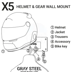 Gray Steel Cadeaus Voor Motorrijders|Helm Houder & Kapstok-X5 Helmet & Gear wall mount Matt Black