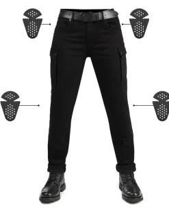 Pando Moto Motorbroeken|Motorjeans-Mila Cargo Motorjeans Black