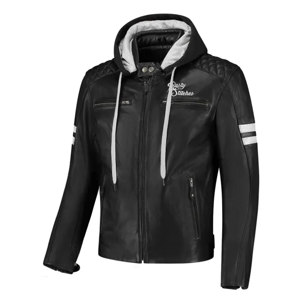 Rusty Stitches Motorjassen-Jari Hooded V2 otorja Back/White 104