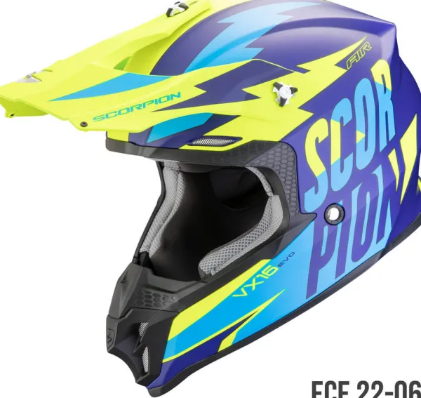 Scorpion Crosshelmen-VX-16 EVO AIR anter att Bue/Neon yeow